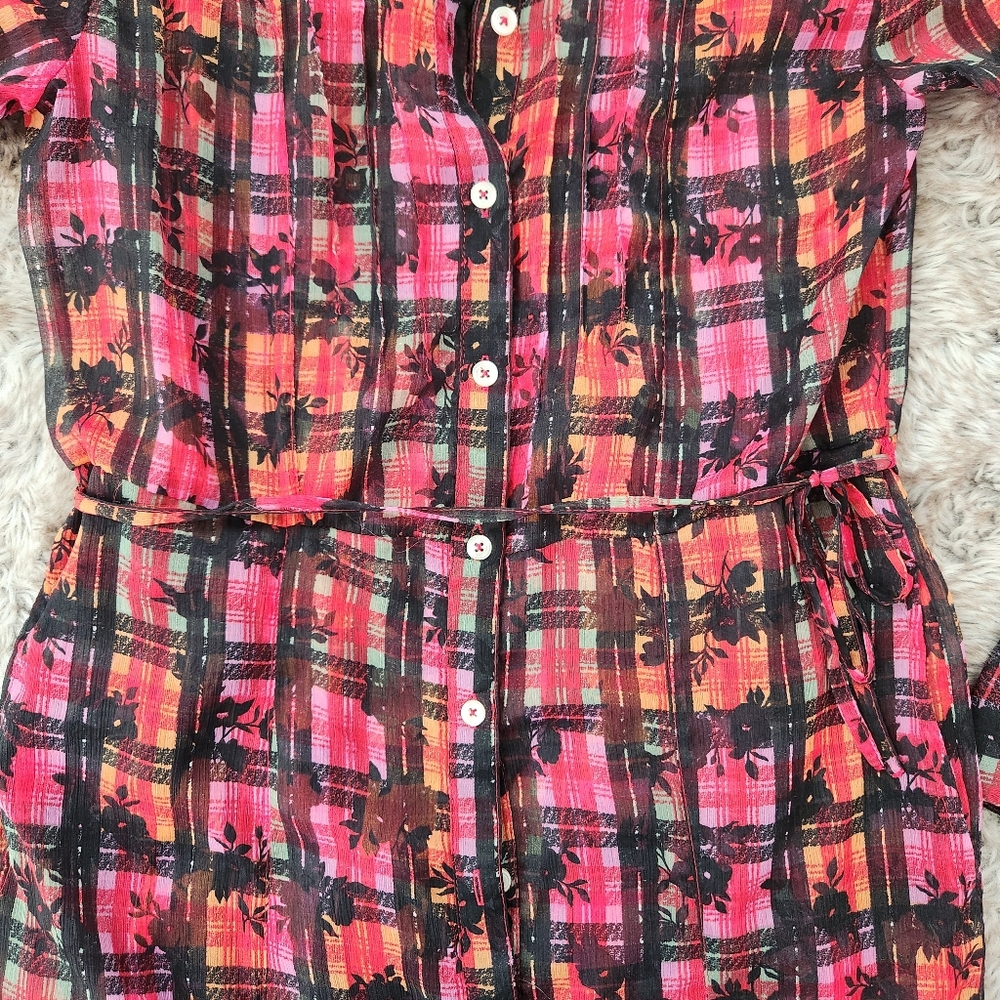 Free People Jerra Shirt Dress In Pink Long Sleeve Button Down Plaid Maxi Dress - Picture 7 of 16